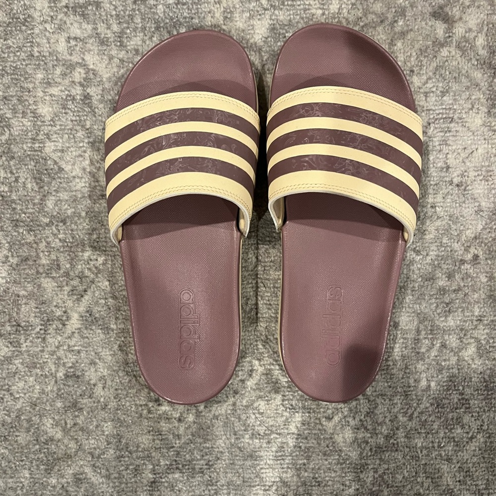 Like New - Adidas Women's Cream and Purple Striped Sandals